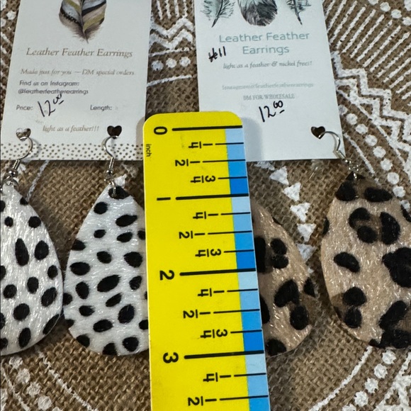 New Leopard Print Leather Feather Earrings set of 2 - Picture 4 of 5